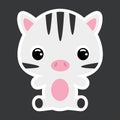 Children`s sticker of cute little sitting zebra. African animal. Flat vector stock illustration