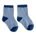 Children`s textile cotton soft socks light blue striped, warm woolen for kids, isolated on a white background Royalty Free Stock Photo