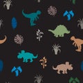 Childrens texture. Pattern with dragons and tropical leaves. Pattern with dragons and tropical leaves.