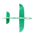 Children`s toy airplane for flight glider, green color, for kids, isolated on a white background, lightweight made of foam, with Royalty Free Stock Photo