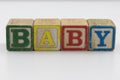 Children`s toy blocks spelling the word Baby Royalty Free Stock Photo