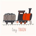 Children s toy red steam locomotive. Cartoon vector eps 10 illustration isolated on white background.