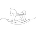 Children s toy rocking horse one line art. Continuous line drawing of childhood, relax, rest, play, fun, happy childhood