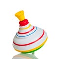 Children`s toy top isolated on a white background, color beautiful bundle, mobile toy for little kids, spinning top, gyroscope, d