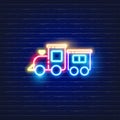 Children`s Toy Train neon icon. Glowing Vector illustration of child signs for design. Children concept