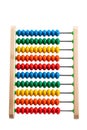 Children`s toy wooden abacus with multicolored knuckles, isolated on a white background Royalty Free Stock Photo