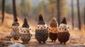 Children's toys made from forest cones close-up