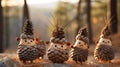 Children's toys made from forest cones close-up