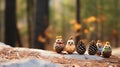 Children's toys made from forest cones close-up