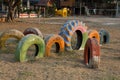 Children`s toys made from old car tires in Thailand