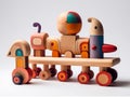 Children\'s toys made of wood. Built based on animal character, belief or vehicle. Royalty Free Stock Photo