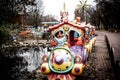 Children`s Train with a rooster in Amusement Park in Kropyvnytskyi city