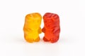 Children`s vitamins in the form of bears are arranged in rows. A lot of multi-colored jelly sweets for children