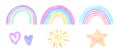 Children`s Watercolor Rainbow, Sun, Star and Heart Pastel Hand Drawn Vector Illustration Royalty Free Stock Photo