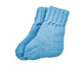 Children`s wear - kid`s baby blue knitted socks, booties Royalty Free Stock Photo