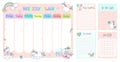 Children`s weekly planner with cute unicorns. Vector illustration