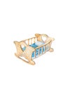 Children`s white cot rocking chair with handrails, blue blanket and pillow, top view. Isolated illustration on white background