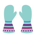 Children`s winter ski snowboard mittens vector illustration
