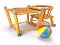 Children's wooden folding chair and ball (3d illustration).