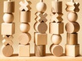 Children`s wooden toys. Sequencing education Blocks, motor skills