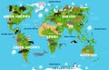 Children s world map with the names of continents and oceans. Animals on the mainland. Vector graphics Royalty Free Stock Photo