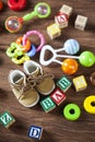 Children`s World toy on a wooden background. Royalty Free Stock Photo