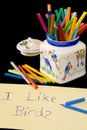 Children's writing with crayons