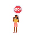 Children Safety Rules Education Concept. Kid Girl Holding Stop Road Sign Isolated On White Background Royalty Free Stock Photo