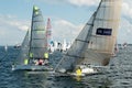 Children sailing racing dinghies at championships. April 18, 2 Royalty Free Stock Photo