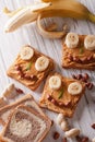 Children sandwiches with peanut butter and banan top view Royalty Free Stock Photo