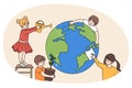 Children save planet earth cleaning and watering