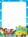 Children by school bus theme frame 1