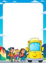 Children by school bus theme frame 2