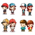 Children school children vector set. Boys and girls set isolated on white Royalty Free Stock Photo