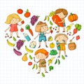 Children. School and kindergarten. Healthy food and drinks. Kids cafe. Fruits and vegetables. Boys and girls eat healthy Royalty Free Stock Photo