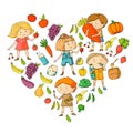 Children. School and kindergarten. Healthy food and drinks. Kids cafe. Fruits and vegetables. Boys and girls eat healthy