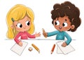 Children at school lending a pencil