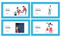 Children In School Sports Locker Room Landing Page Template Set. Boys Characters Change Clothes After Training