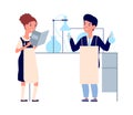 Children science. Chemistry scientific experiment, kids lab with equipment. Isolated school smart boy girl vector