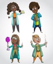 Children scientists set. Cartoon characters. Isolated elements.