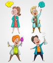 Children scientists set. Cartoon characters. Isolated elements.