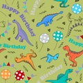Children seamless background with stylized dinosaurs