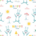 Children seamless pattern with cartoon cute rabbit