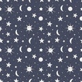 Children seamless pattern of night sky with sun, moon and stars