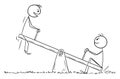 Children on Seesaw , Vector Cartoon Stick Figure Illustration Royalty Free Stock Photo