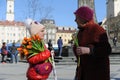 Ukrainian children sell flowers during their action called `Buy flowers and support our defenders` in Lviv