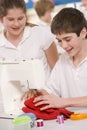 Children with sewing machine