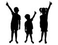 Children show thumb up sign, silhoutte. Vector illustration