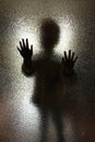 Children silhouette behind a glass door