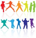 Kids silhouette children silhouettes dancing dance playing vector kid youth child teens school jumping teenagers club party happy Royalty Free Stock Photo